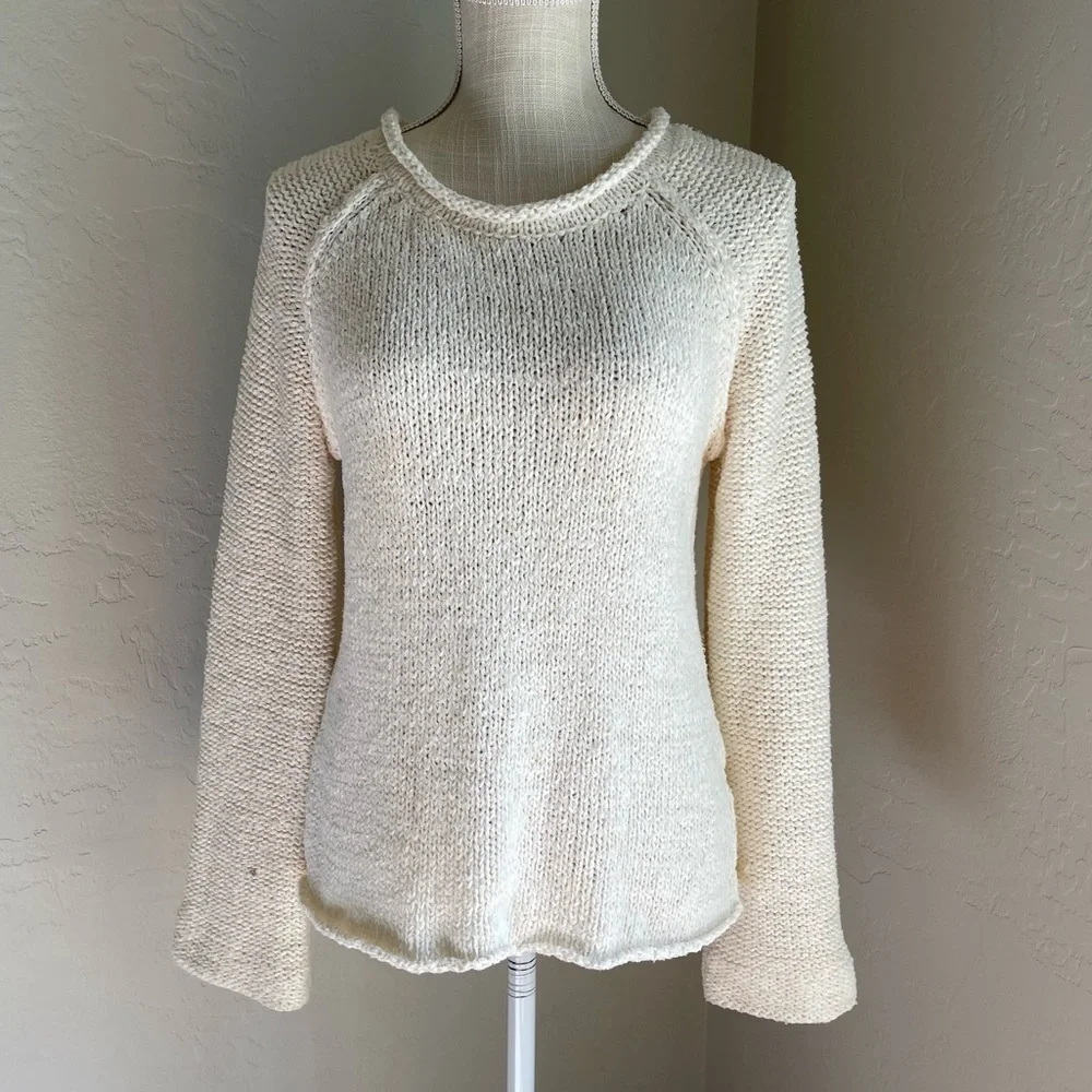 Elan Women's Ivory Crewneck Knitted Sweater with‎ Open Back Size: M